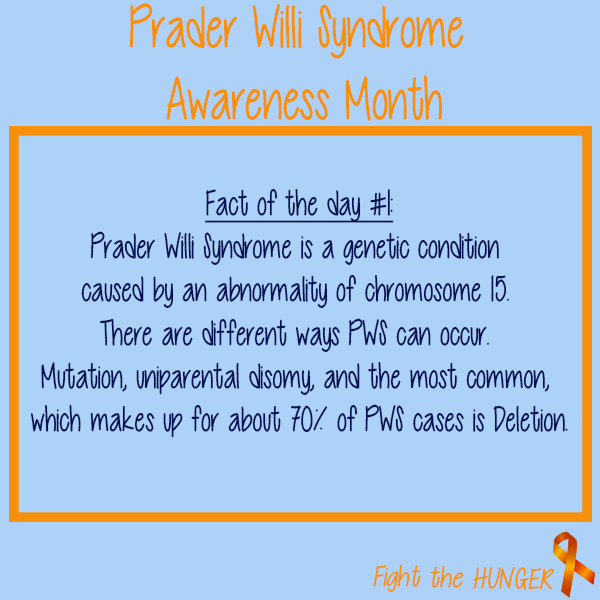 Day 1 Prader Willi Syndrome Awareness Month. Fight the HUNGER